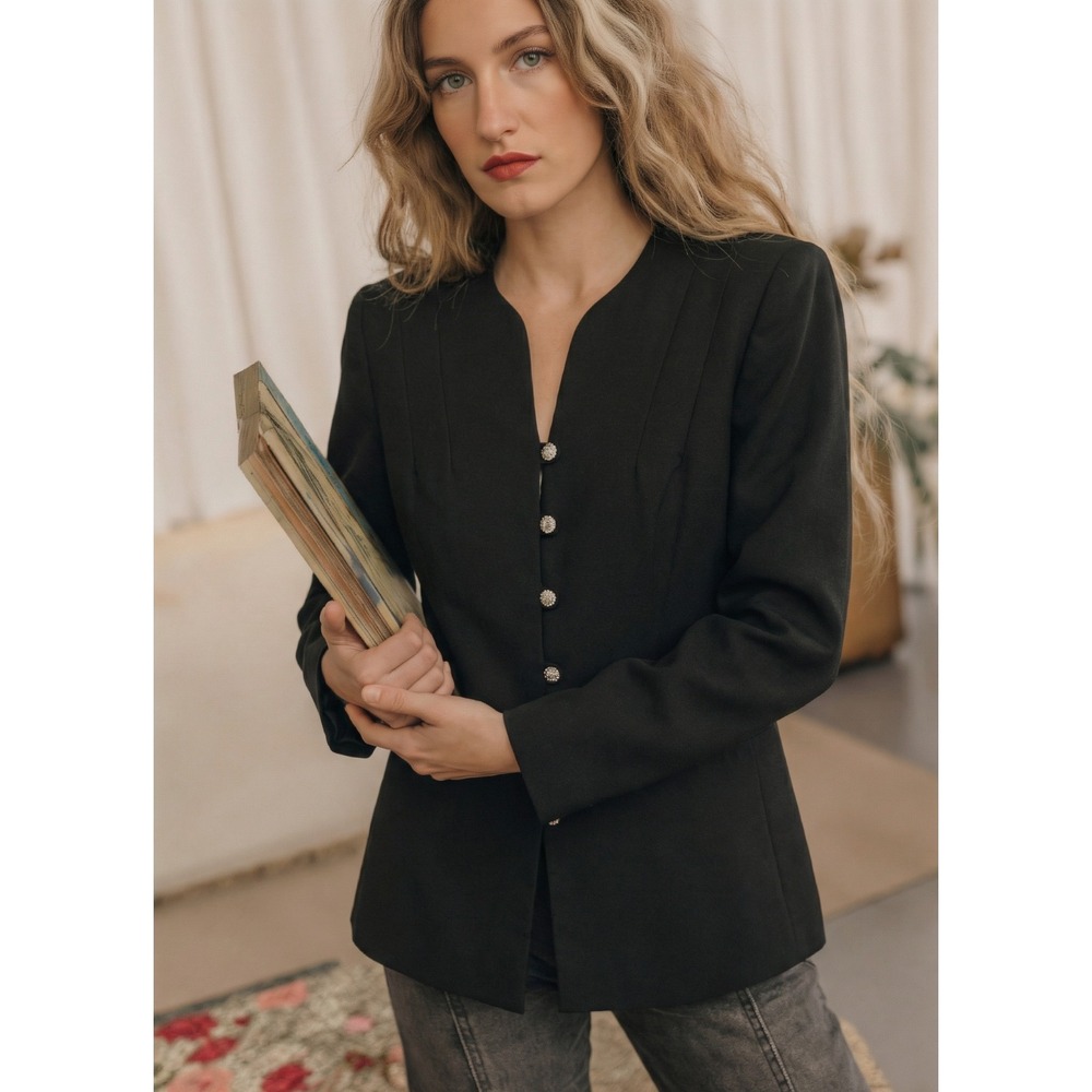 SUITSME Women's VTG Petite Black Tailored Blazer Jacket Size 4 Made in USA